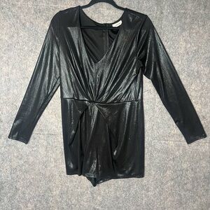 Adrianne Woman Size Large Black Metallic long sleeve‎ romper